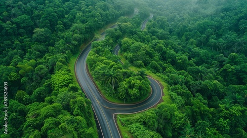 Beautiful curve road on green forest in the rain season © Media Srock