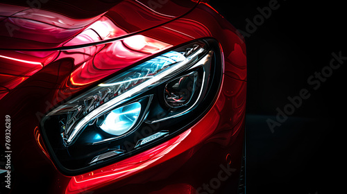close up headlight of red car against black backgr New cars at dealer showroom Eye Kandy Tail Light, Generative Ai