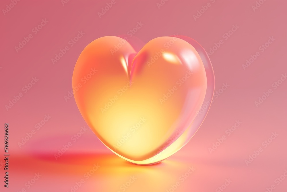 A 3D heart icon glowing softly on a pastel pink background