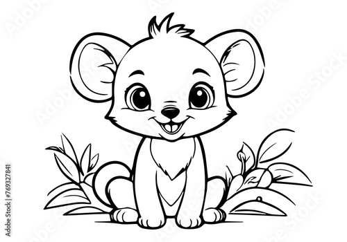 Coloring page of little baby lion for kids coloring book