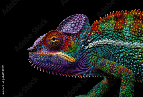 A colorful chameleon with its skin blending seamlessly into the background  macro photography
