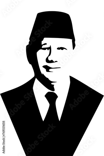 the silhouette of a president-elect wearing a cap and dashing, similar to Prabowo photo