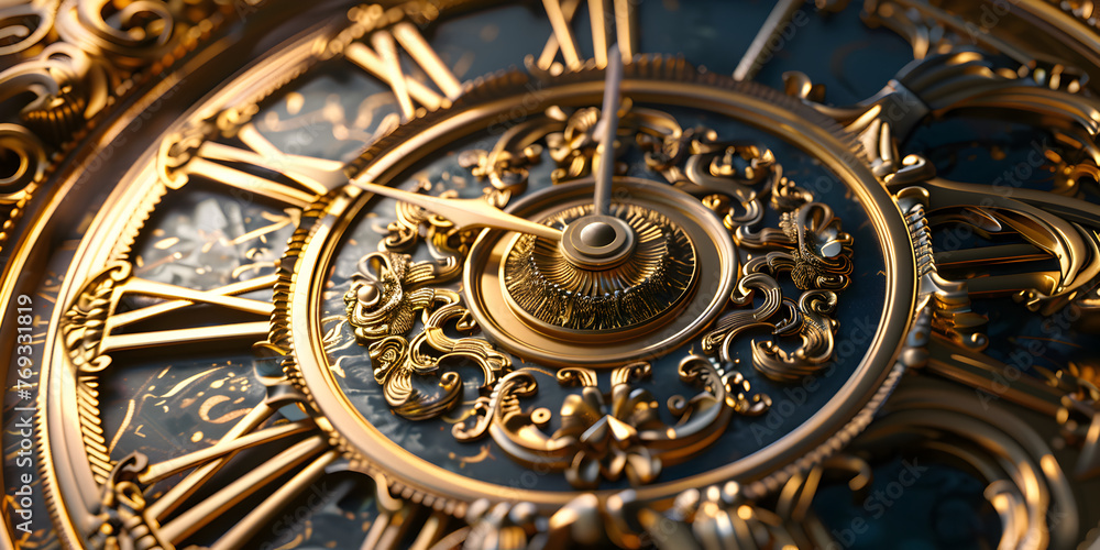 Golden antique clock face Macro Augmented Gear Watch background 