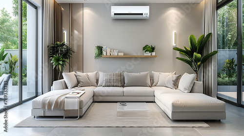 modern simple living room with air conditioner photo