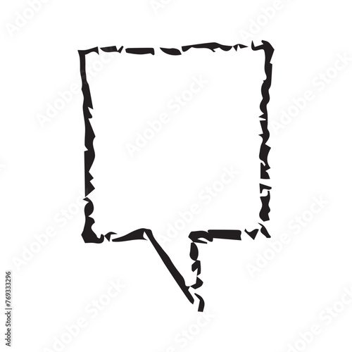 Conversation bubble. Drawn frame with chalk, charcoal, felt-tip pen in flat style. Illustration in flat style. The bubble shape is square, rectangular. Texture graphics, element for dialogue, frame.