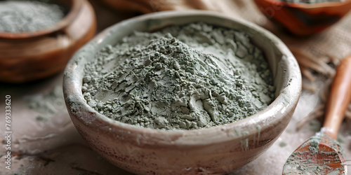 Discover the Healing Power of Green Bentonite Clay Powder in wooden bowl for a Natural Beauty Treatment for Glowing Skin