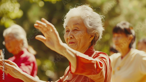 Elderly woman finds relaxation and peace in a Tai Chi class