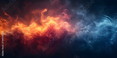 Abstract blue and red smoke on black background resembling a boxing battle or police digital banner design. Concept Abstract Art, Blue Smoke, Red Smoke, Boxing Theme, Police Theme