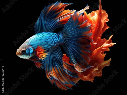 A blue and orange fish with orange fins