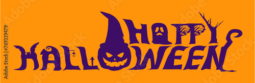 Halloween banner with vector logo on an Orange background. HAPPY HALLOWEEN, Trick or Treat. 