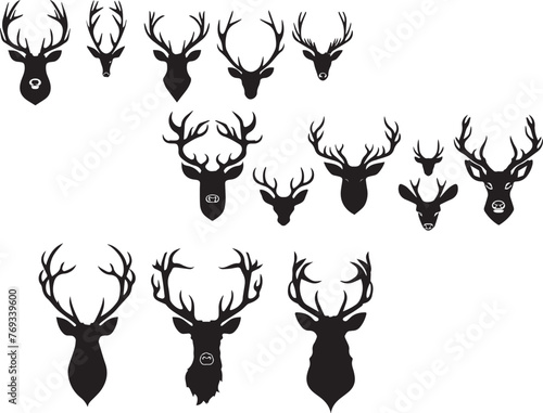 Set of Deer's black silhouettes on white background