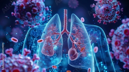 3D Illustration : Diseases of the lungs in the picture lung cancer concept