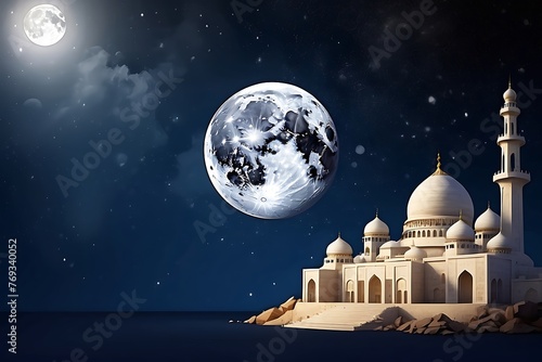 mosque against the background of the moon in the night sky