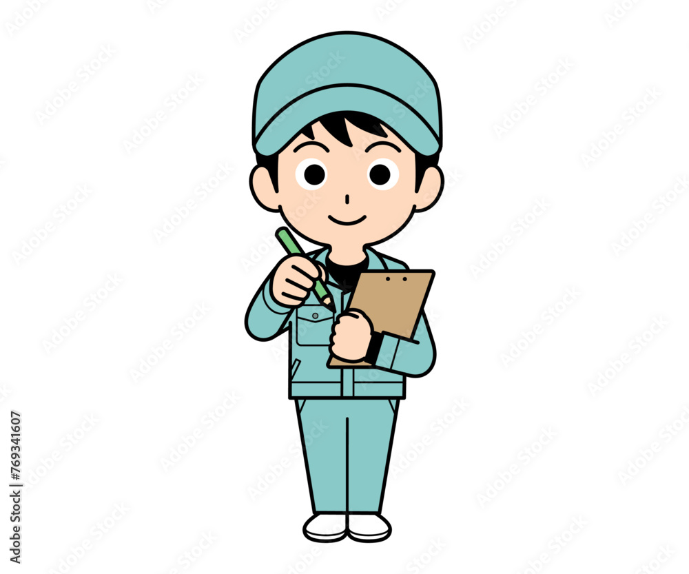 メモする作業員の男性 メモする作業員の男性