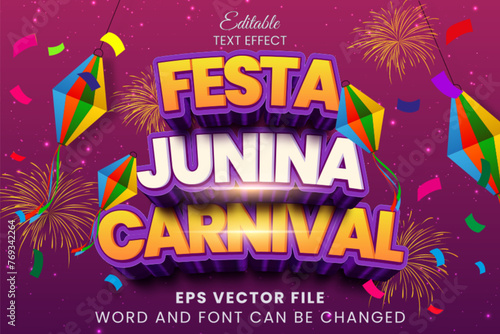 Festa junina carnival 3d editable vector text effect