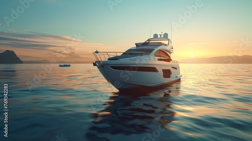 Luxurious Yacht Cruise at Sunset on Tranquil Ocean Waves for Romantic Getaway © R Studio