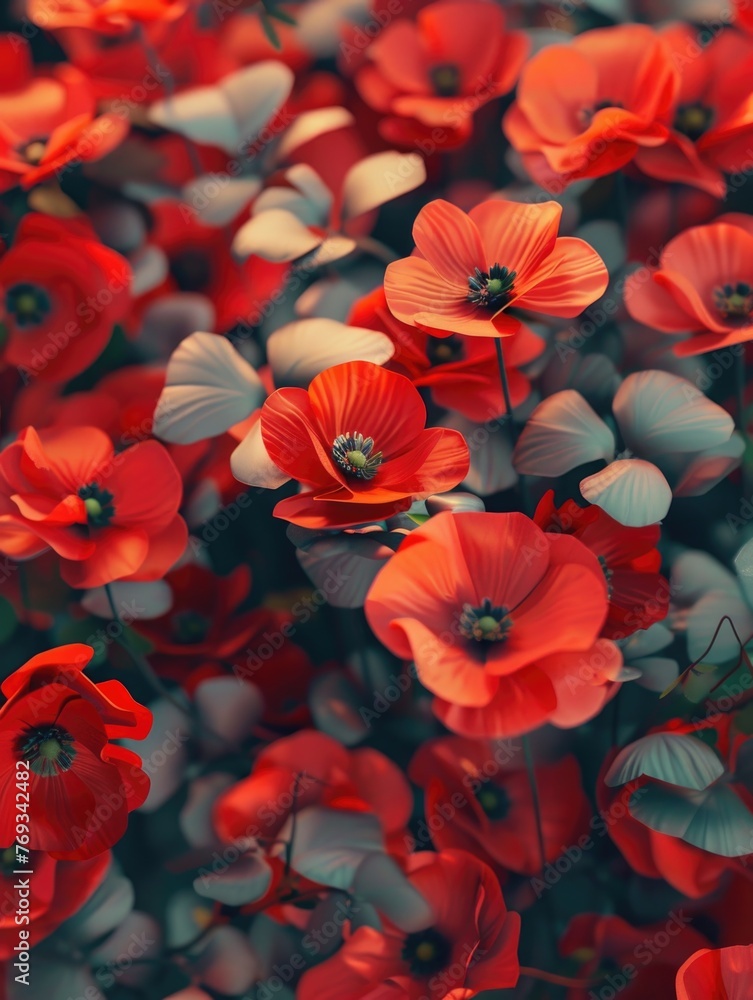 A close up of red flowers with a gray background