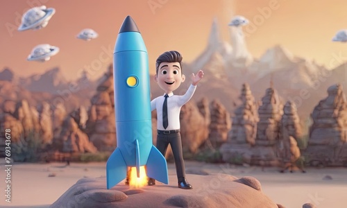 Business growth rocket, fast business success, startup concept