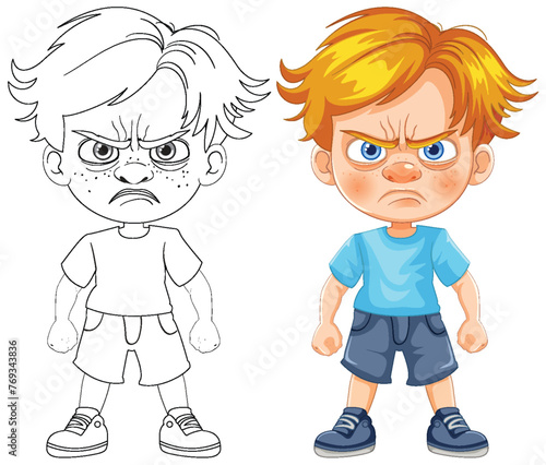 Colorful and outlined angry boy illustrations