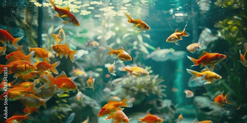 A group of goldfish swimming in a tank