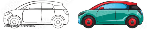 Two-stage vector illustration of a modern car