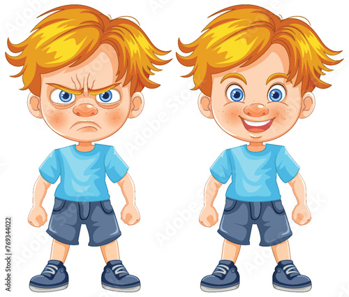 Vector illustration of boy showing different emotions