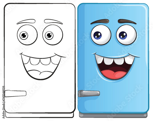 Two smiling cartoon refrigerators side by side.