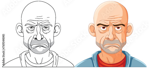 Two bald men with distinct facial expressions.
