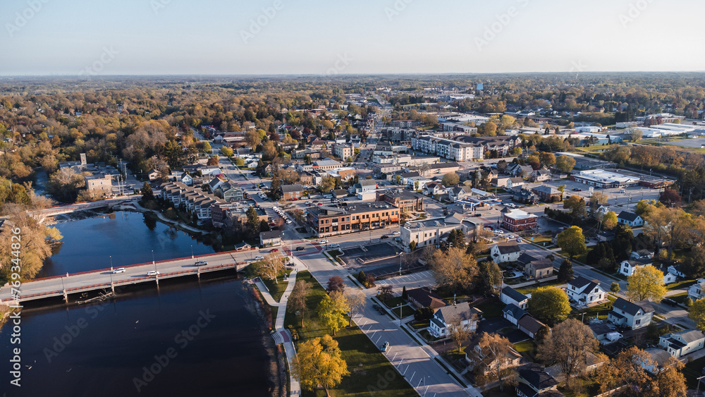 aerial view of a small town (grafton, wisconsin)