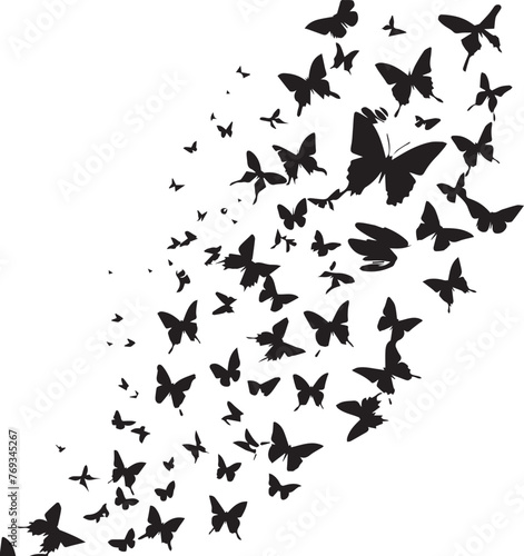 Silhouette of flying Butterfly set on white background