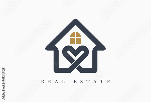 Lovely Home Logo. House and Heart Icon vector illustration logotype template