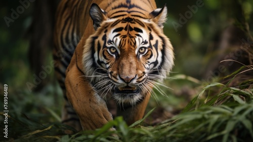 Closeup of tigress with fierce expression in jungle