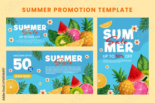 Summer promotion sale template set vector illustration