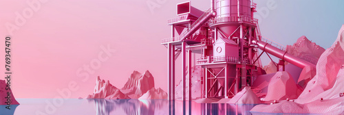 Futuristic Industrial Facility Model in a Pastel Pink Environment, 3D Missing Textures photo
