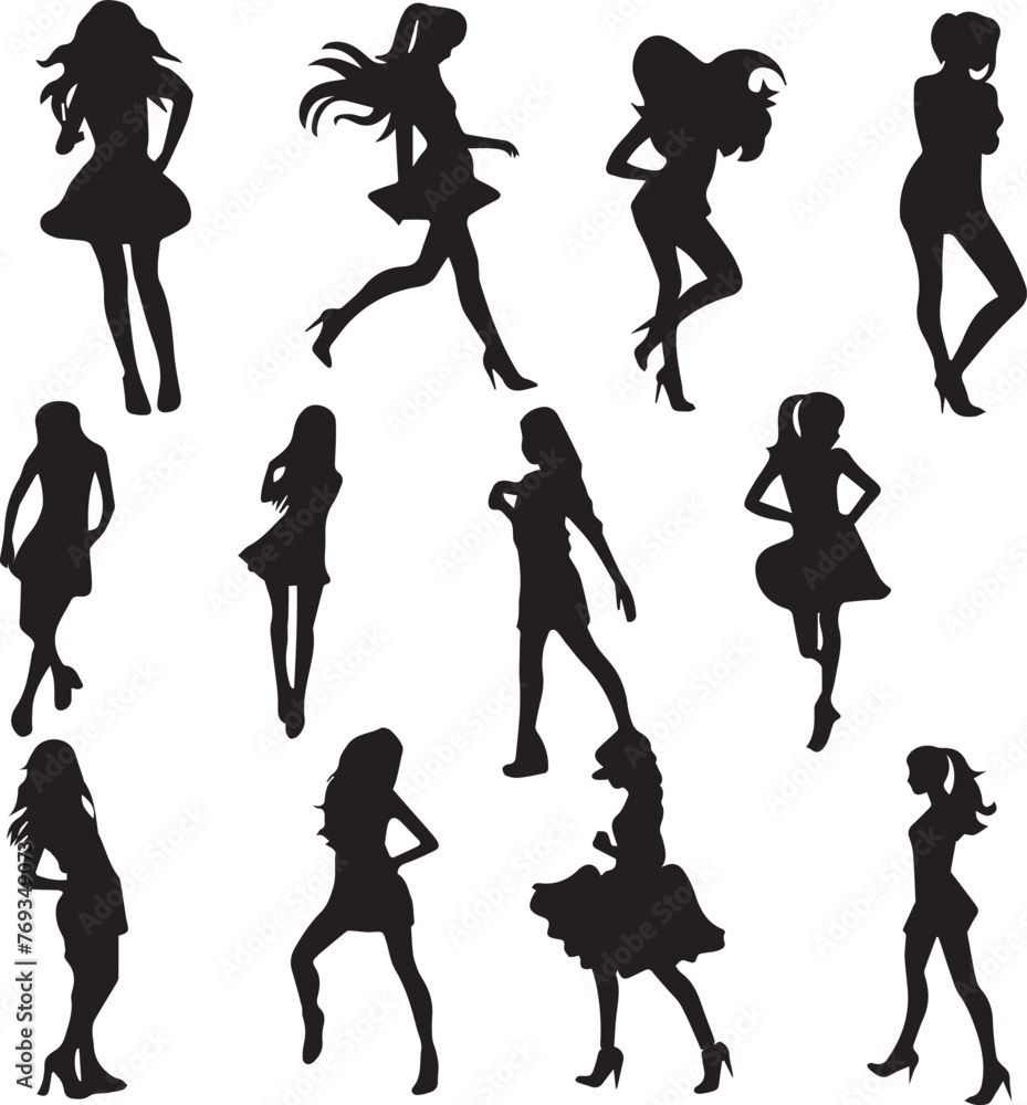 Set of Girls Black Silhouettes Set of Girls Black Silhouettes