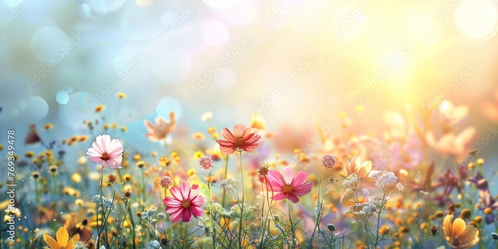 A field filled with colorful flowers basking in the radiant sunshine