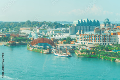 SENTOSA / SINGAPORE, 29 APR 2018 - View of the Sentosa island and Singapore to the seaside.