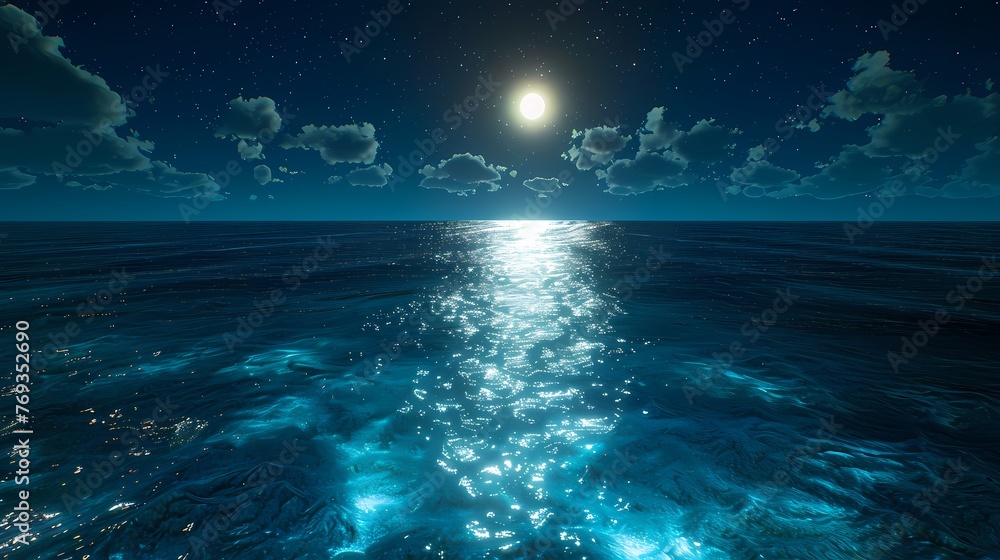 fluorescent ocean moonlight sparkling stars illustration abstract poster web page PPT background