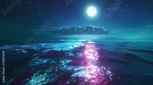 fluorescent ocean moonlight sparkling stars illustration abstract poster web page PPT background © jinzhen