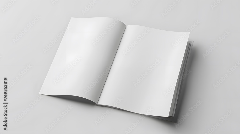 Open and closed blank brochures on grey background, top view. Mock up for design , Open and closed blank brochures on grey background, top view. Mock up for design ,