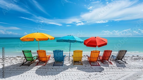 colorful beach chairs and umbrellas on a beach in Florida