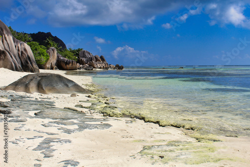 The gorgeous sands of the world famous Anse Source D'Argent beach on La Digue Island, Seychelles