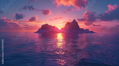 dusk over the ocean heaven island as heart lights