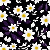 White and Yellow and purple color flowers on black background Floral Pattern Fiesta A Garden of Colors designs