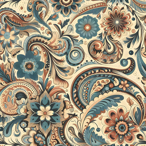 seamless pattern with paisley art, vintage, textile, illustration, leaf, decor, ornate,Ai generated 