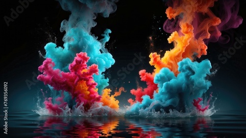 Colorful ink splash on water. Generative AI.