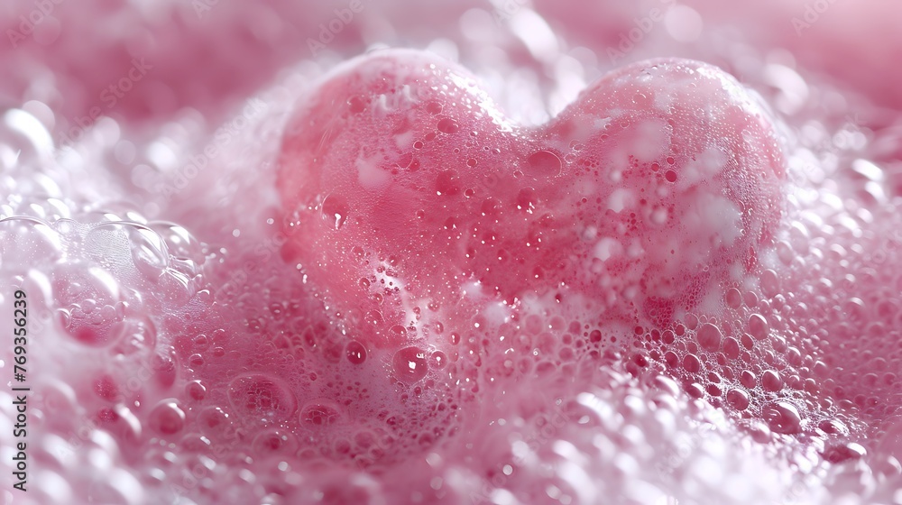 Fototapeta premium heart molded cleanser rises for valentine day froth bubble love