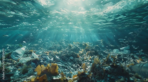 Oceans choked by plastic waste, overfishing shadows, soil crying for help ,ultra HD,professional color grading