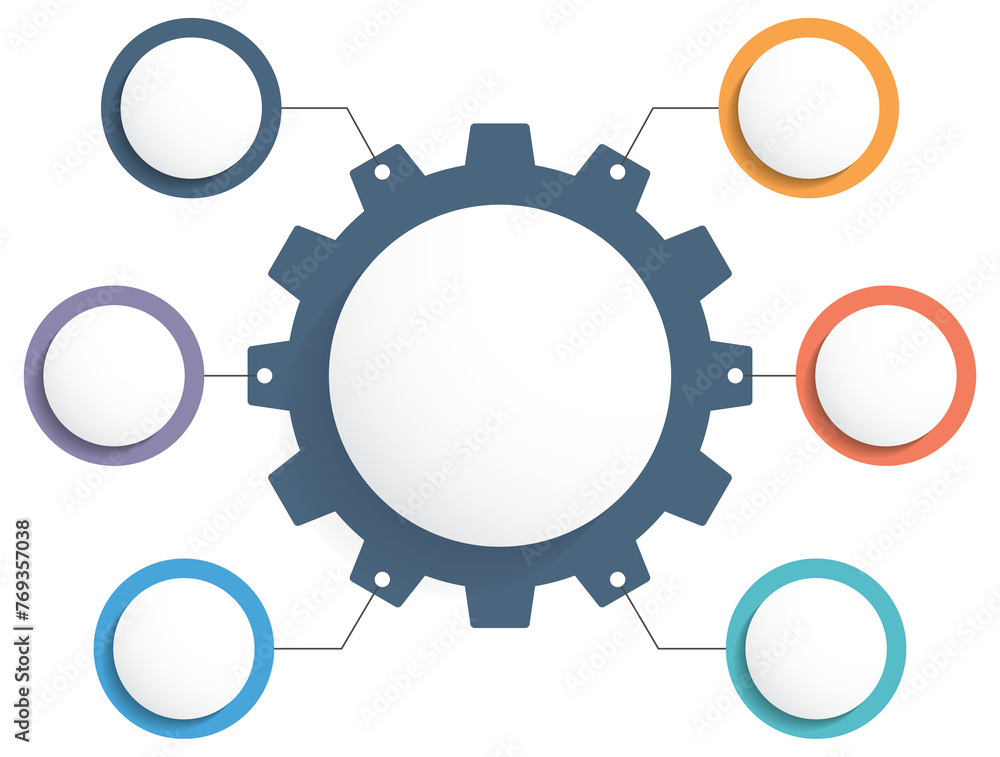 Infographic template with gear with six elements, steps or options Infographic template with gear with six elements, steps or options