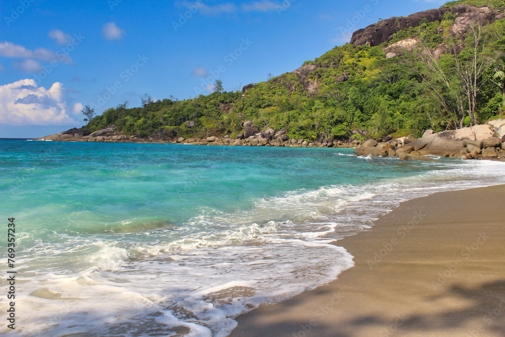Scenic vistas from the rarely visited Anse Major beach on the northern shore of Mahe Island